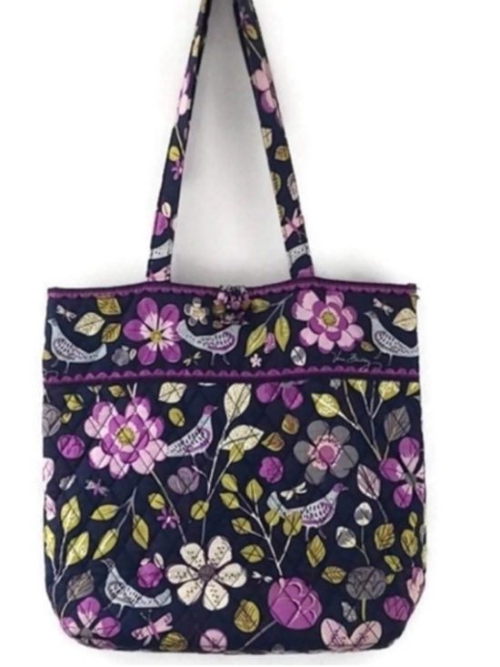Vera Bradley Handbags - Vera Bradley Nightingale Navy Floral Quilted Travel Tote Bag in Purple Retired